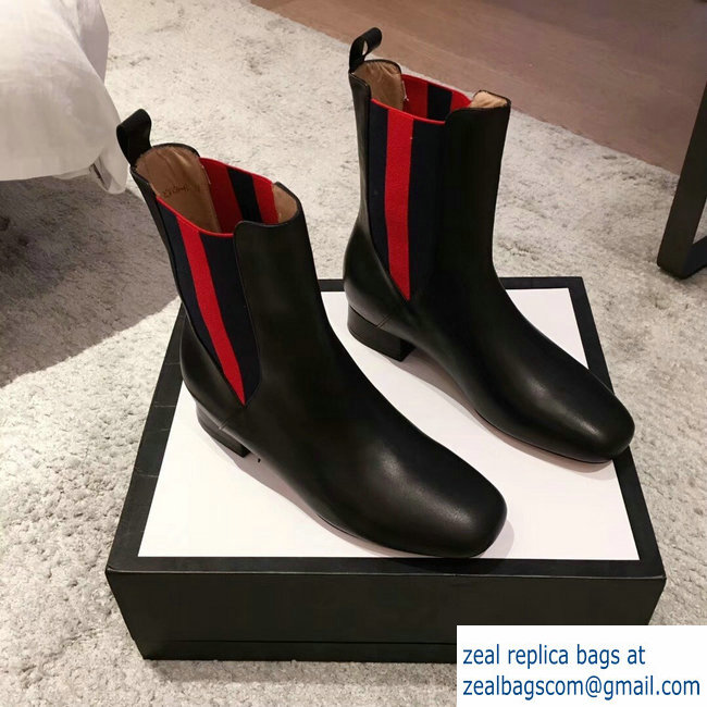 Gucci Heel 2.5cm Web Leather Ankle Boots Black 2018 - Click Image to Close