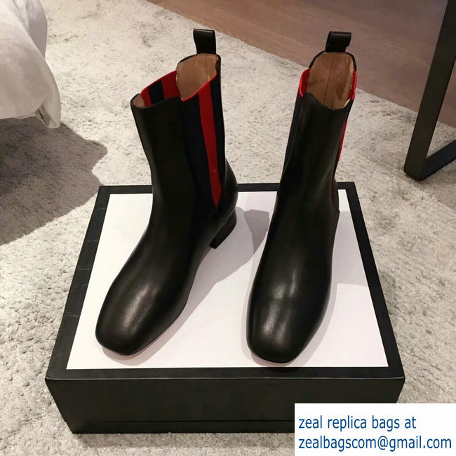 Gucci Heel 2.5cm Web Leather Ankle Boots Black 2018 - Click Image to Close