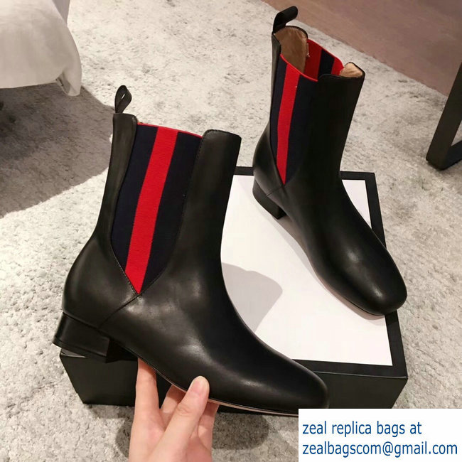 Gucci Heel 2.5cm Web Leather Ankle Boots Black 2018 - Click Image to Close