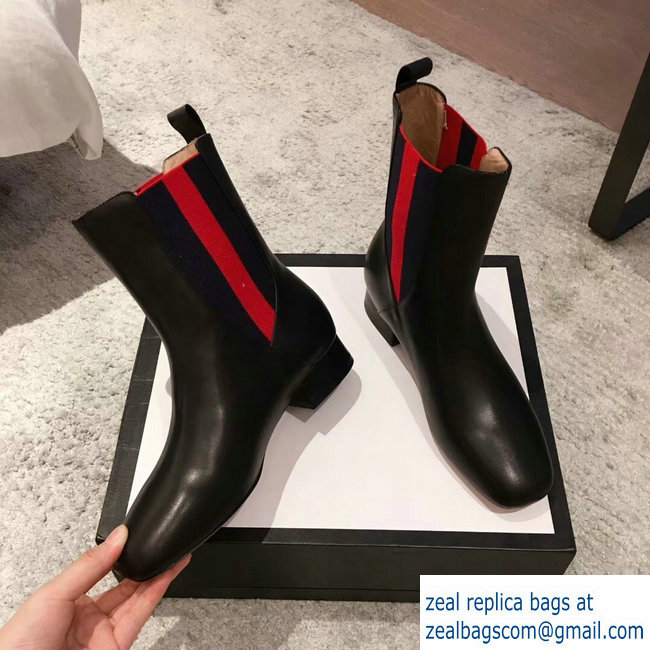 Gucci Heel 2.5cm Web Leather Ankle Boots Black 2018