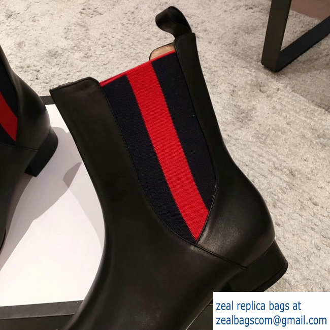 Gucci Heel 2.5cm Web Leather Ankle Boots Black 2018 - Click Image to Close