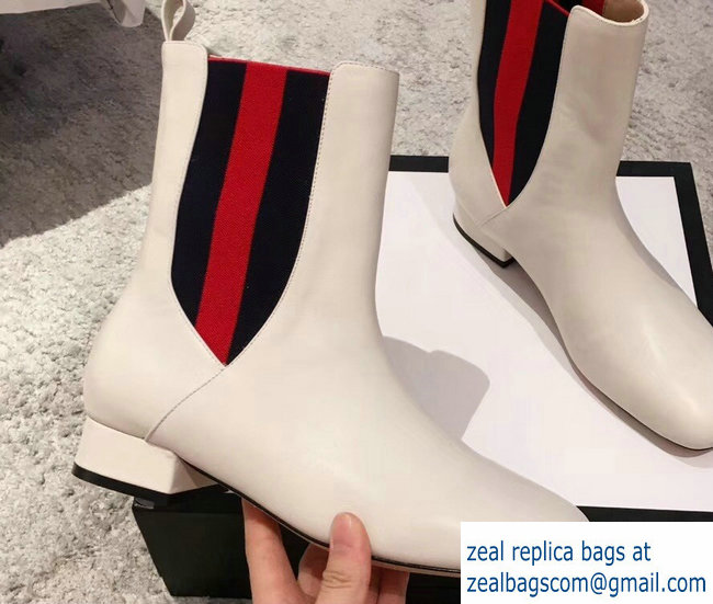 Gucci Heel 2.5cm Web Leather Ankle Boots White 2018 - Click Image to Close