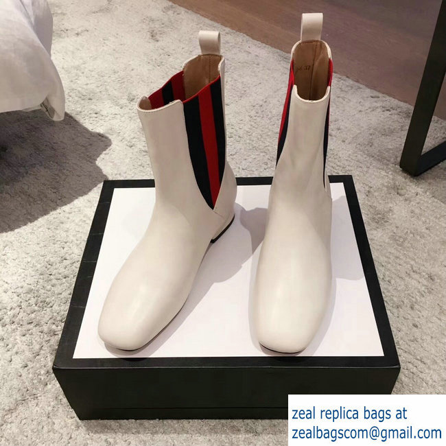 Gucci Heel 2.5cm Web Leather Ankle Boots White 2018