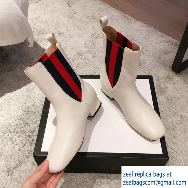 Gucci Heel 2.5cm Web Leather Ankle Boots White 2018