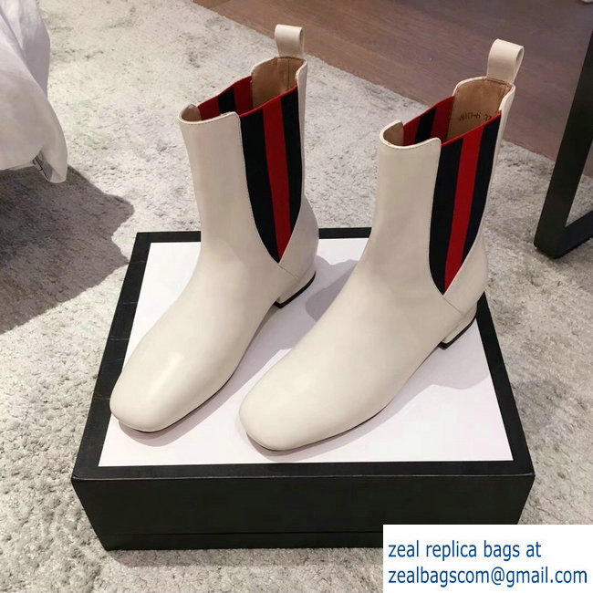 Gucci Heel 2.5cm Web Leather Ankle Boots White 2018