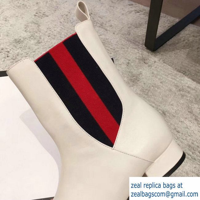 Gucci Heel 2.5cm Web Leather Ankle Boots White 2018 - Click Image to Close