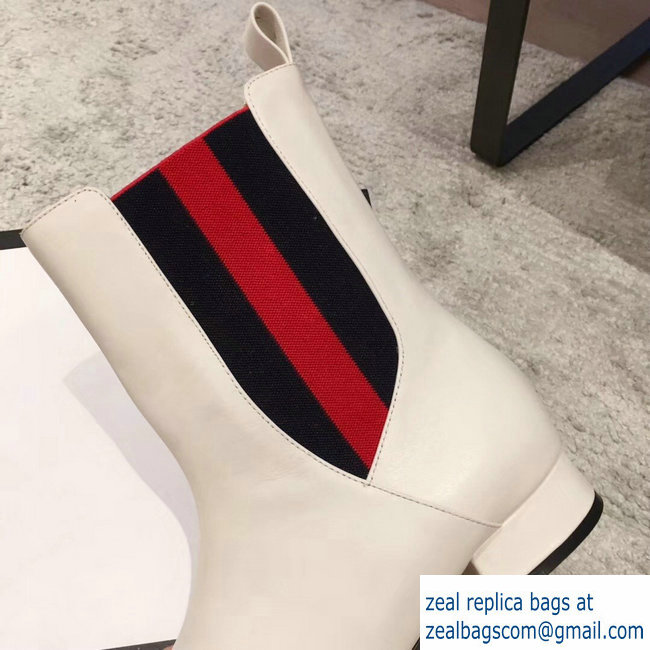 Gucci Heel 2.5cm Web Leather Ankle Boots White 2018