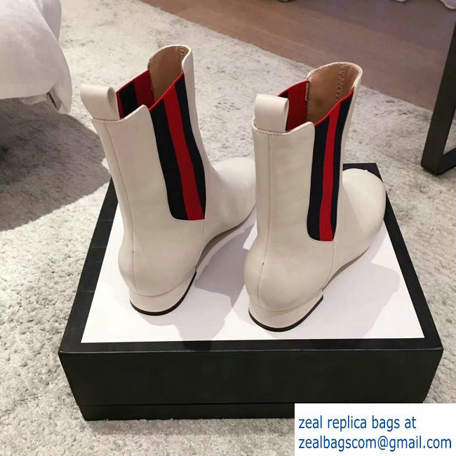Gucci Heel 2.5cm Web Leather Ankle Boots White 2018