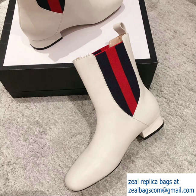 Gucci Heel 2.5cm Web Leather Ankle Boots White 2018 - Click Image to Close