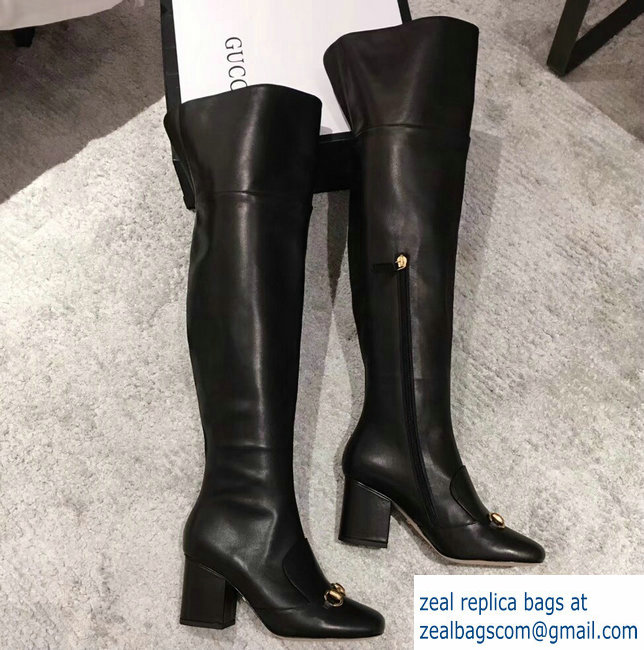 Gucci Heel 6.5cm Horsebit Leather Knee Boots Black 2018 - Click Image to Close