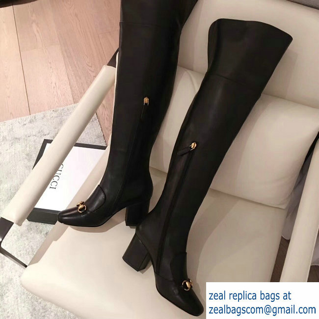 Gucci Heel 6.5cm Horsebit Leather Knee Boots Black 2018 - Click Image to Close