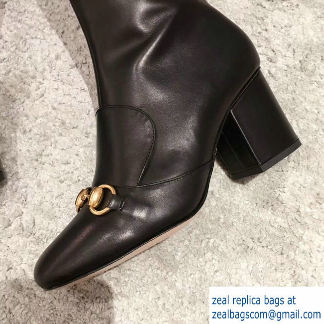 Gucci Heel 6.5cm Horsebit Leather Knee Boots Black 2018