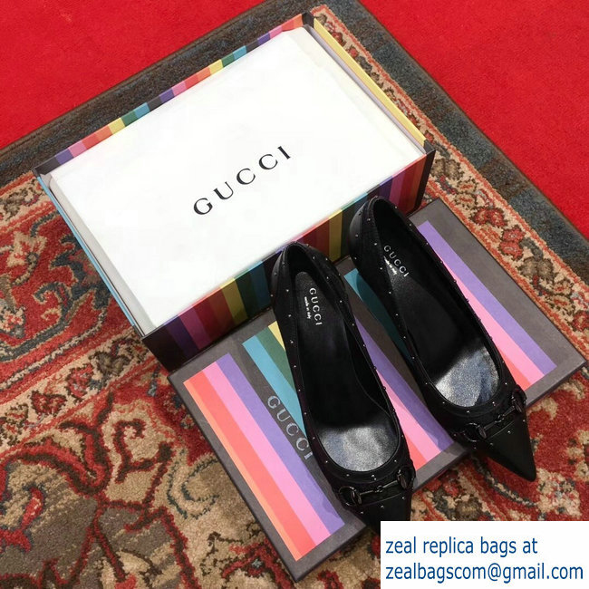 Gucci Heel 6.5cm Horsebit Pumps GG Black 2018