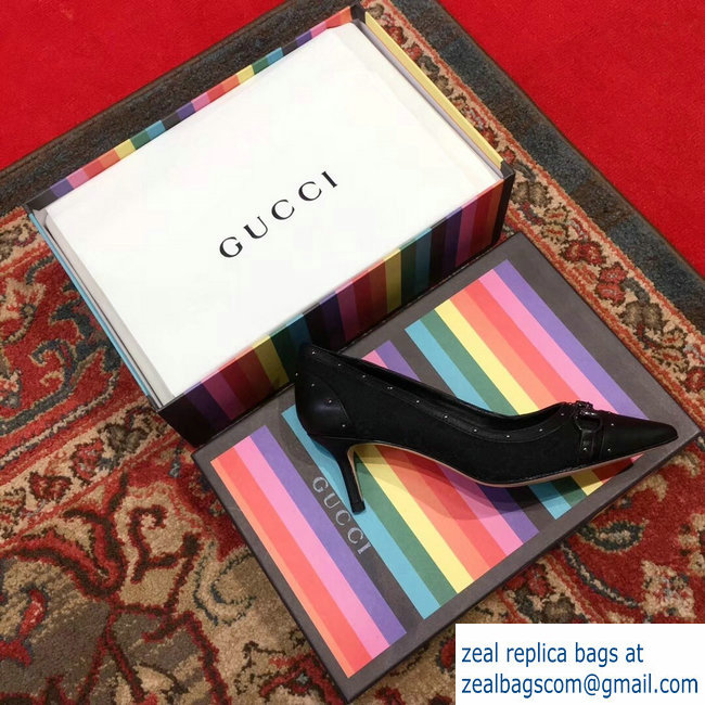 Gucci Heel 6.5cm Horsebit Pumps GG Black 2018 - Click Image to Close