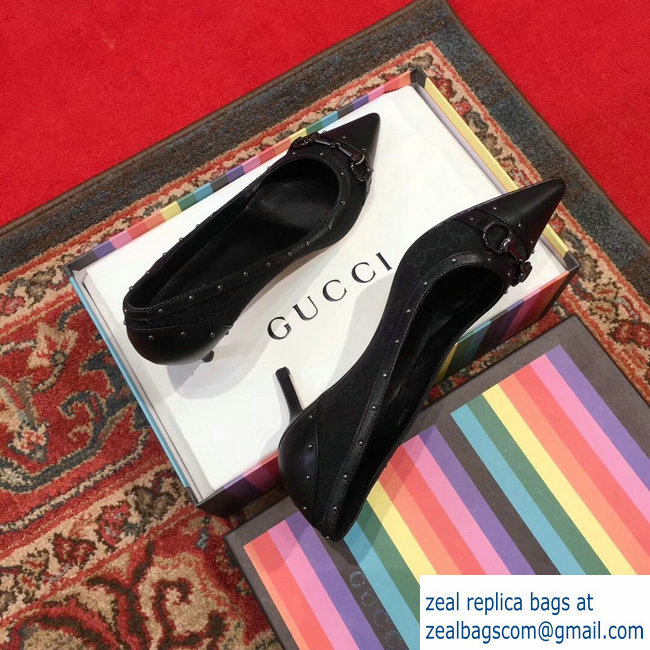 Gucci Heel 6.5cm Horsebit Pumps GG Black 2018 - Click Image to Close