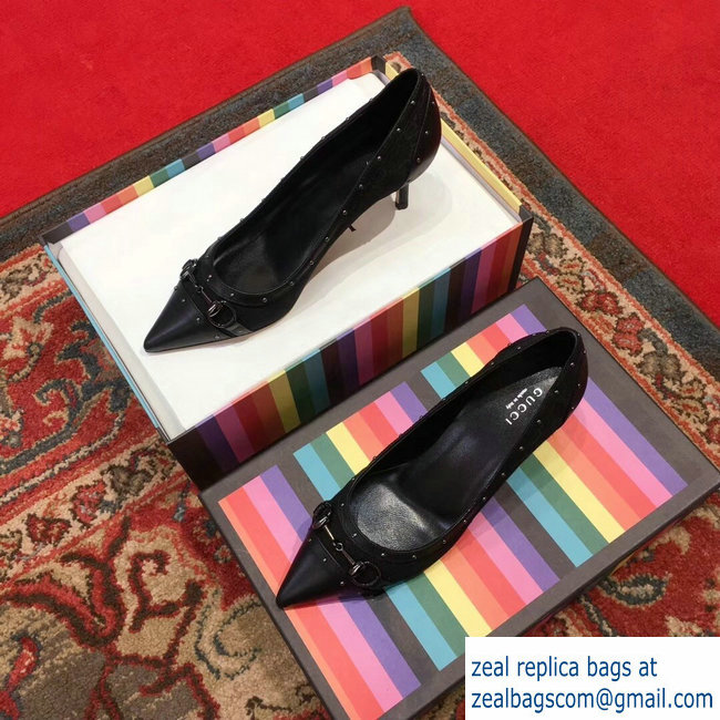 Gucci Heel 6.5cm Horsebit Pumps GG Black 2018