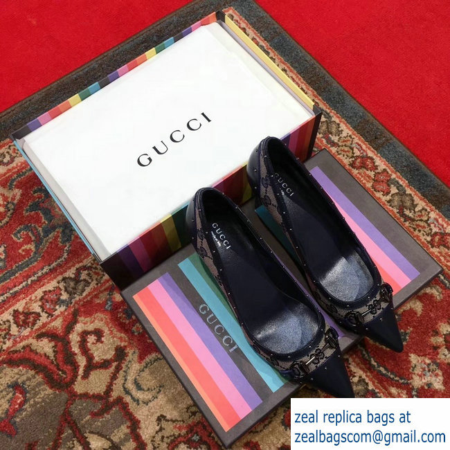 Gucci Heel 6.5cm Horsebit Pumps GG Blue 2018 - Click Image to Close