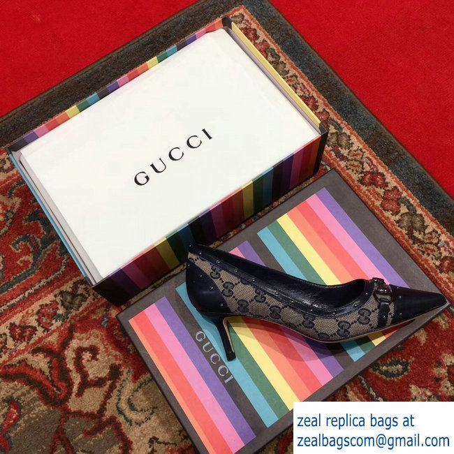 Gucci Heel 6.5cm Horsebit Pumps GG Blue 2018 - Click Image to Close