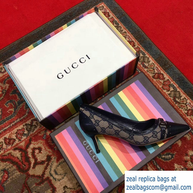 Gucci Heel 6.5cm Horsebit Pumps GG Blue 2018