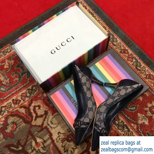 Gucci Heel 6.5cm Horsebit Pumps GG Blue 2018