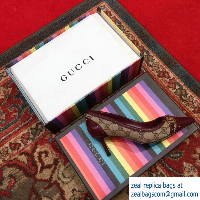 Gucci Heel 6.5cm Horsebit Pumps GG Burgundy 2018