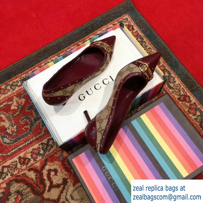 Gucci Heel 6.5cm Horsebit Pumps GG Burgundy 2018