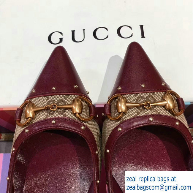 Gucci Heel 6.5cm Horsebit Pumps GG Burgundy 2018 - Click Image to Close