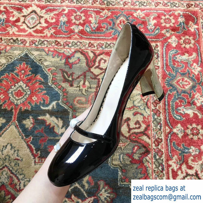 Gucci Heel 6.5cm Patent Leather Pearl Detail Pumps Black 2018