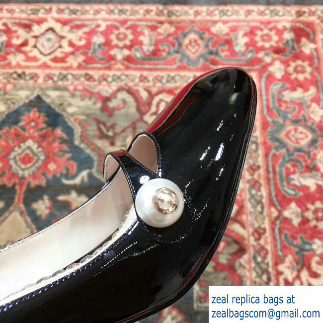 Gucci Heel 6.5cm Patent Leather Pearl Detail Pumps Black 2018 - Click Image to Close