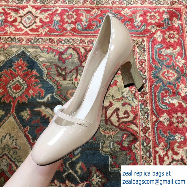 Gucci Heel 6.5cm Patent Leather Pearl Detail Pumps Nude 2018