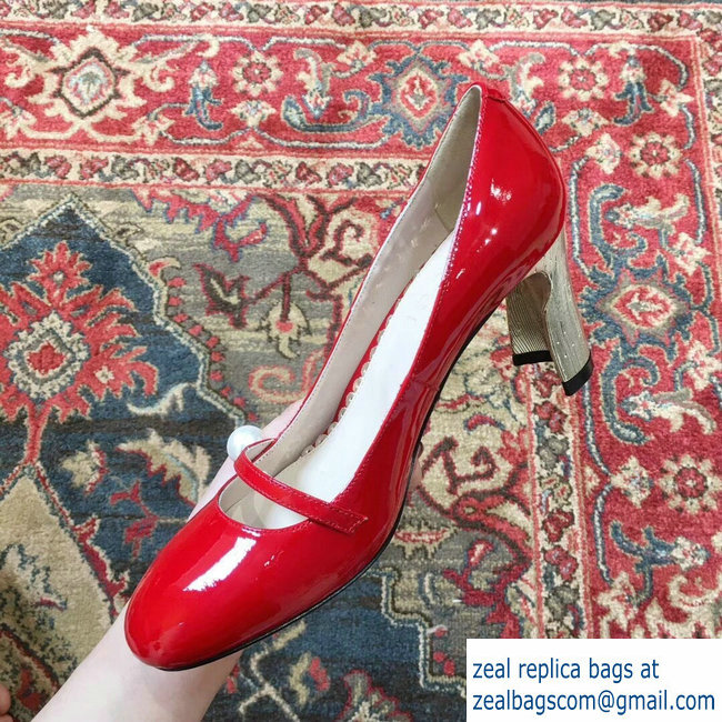 Gucci Heel 6.5cm Patent Leather Pearl Detail Pumps Red 2018 - Click Image to Close