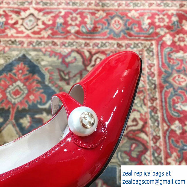 Gucci Heel 6.5cm Patent Leather Pearl Detail Pumps Red 2018 - Click Image to Close