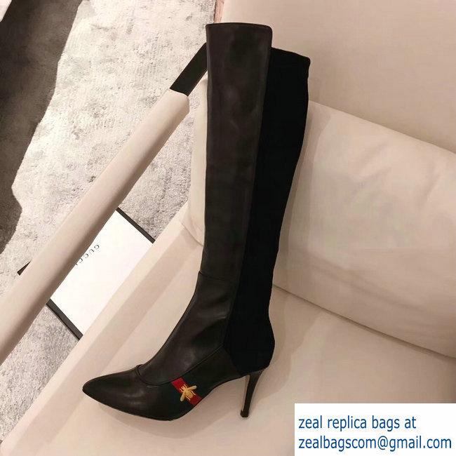 Gucci Heel 8.5cm Web Bee Knee Boots Black 2018