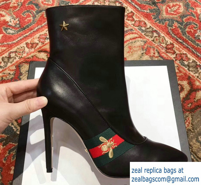 Gucci Heel 9cm Web Bee and Star Boots Black 2018 - Click Image to Close