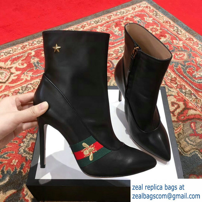 Gucci Heel 9cm Web Bee and Star Boots Black 2018