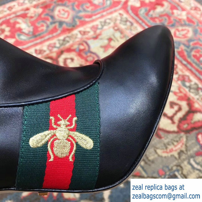 Gucci Heel 9cm Web Bee and Star Boots Black 2018