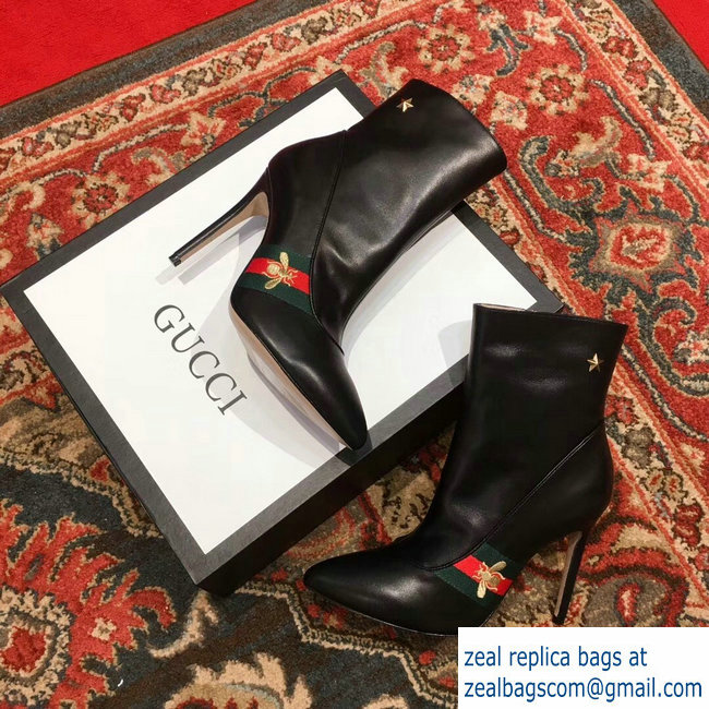 Gucci Heel 9cm Web Bee and Star Boots Black 2018 - Click Image to Close