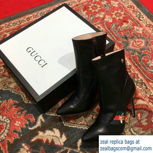 Gucci Heel 9cm Web Bee and Star Boots Black 2018 - Click Image to Close