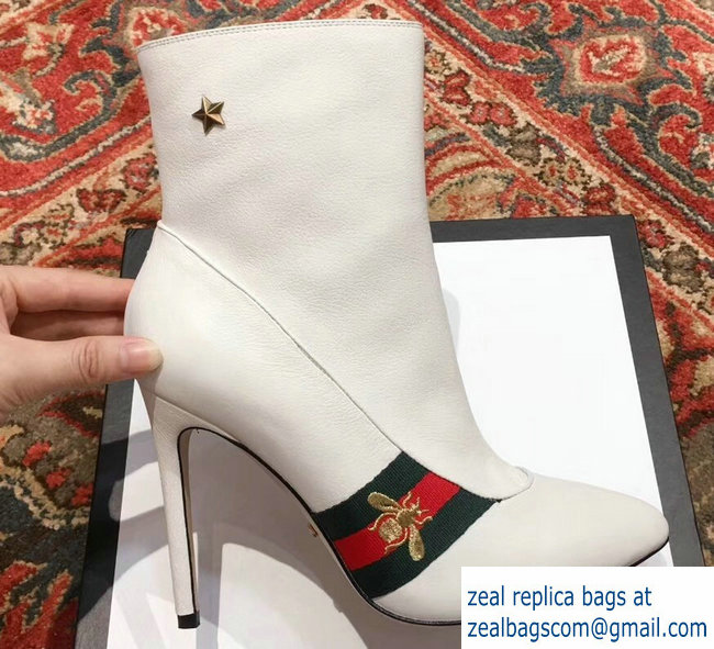 Gucci Heel 9cm Web Bee and Star Boots White 2018 - Click Image to Close