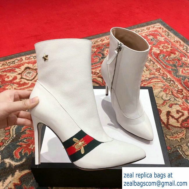 Gucci Heel 9cm Web Bee and Star Boots White 2018