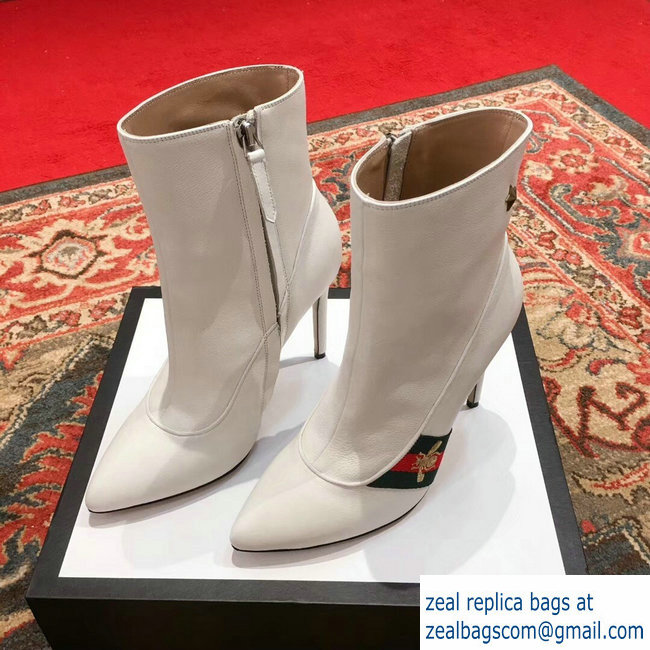 Gucci Heel 9cm Web Bee and Star Boots White 2018 - Click Image to Close