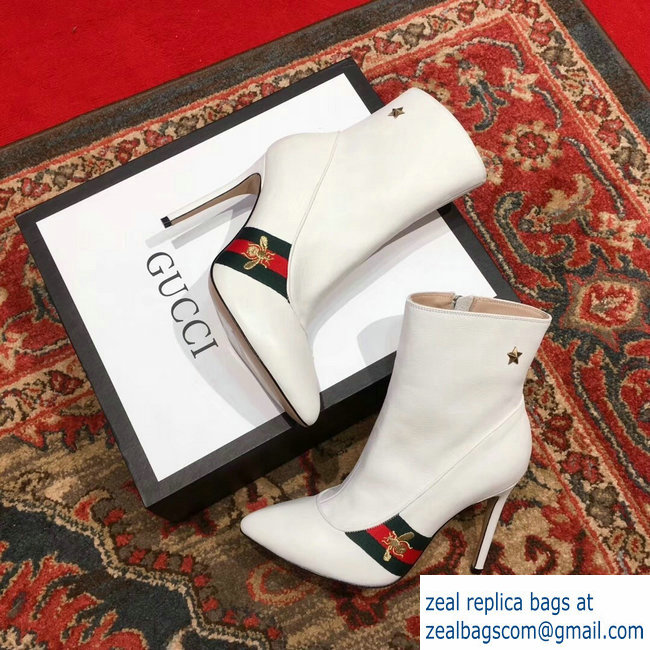 Gucci Heel 9cm Web Bee and Star Boots White 2018