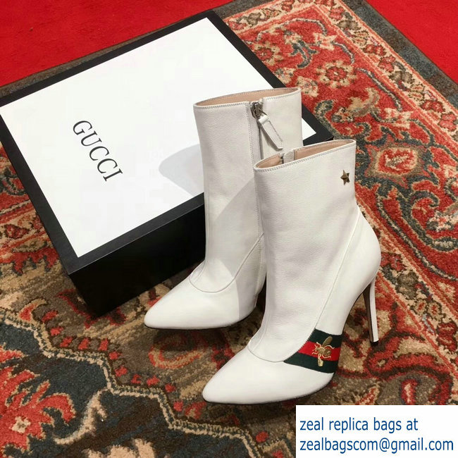 Gucci Heel 9cm Web Bee and Star Boots White 2018