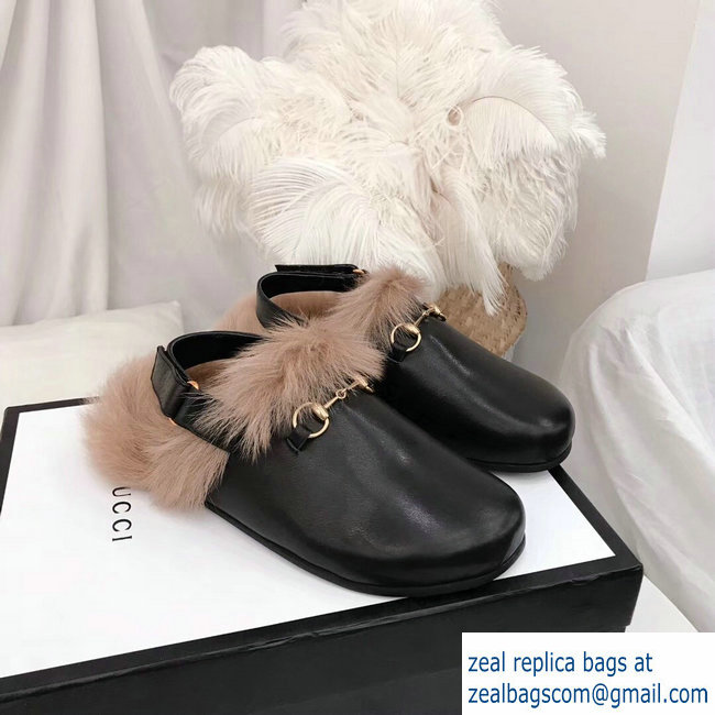 Gucci Horsebit Leather Slipper With Faux Fur 2018