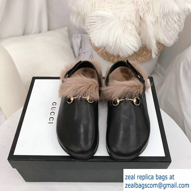 Gucci Horsebit Leather Slipper With Faux Fur 2018