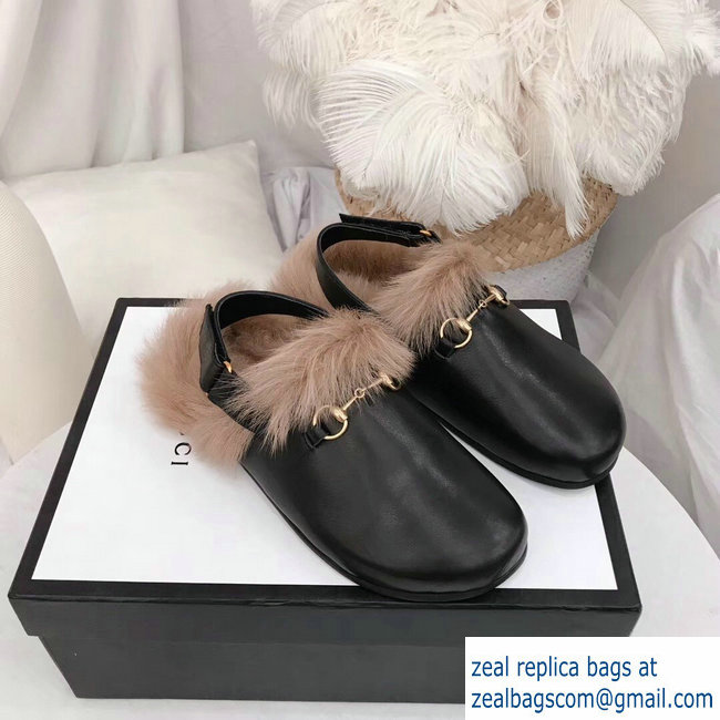 Gucci Horsebit Leather Slipper With Faux Fur 2018