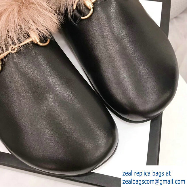 Gucci Horsebit Leather Slipper With Faux Fur 2018