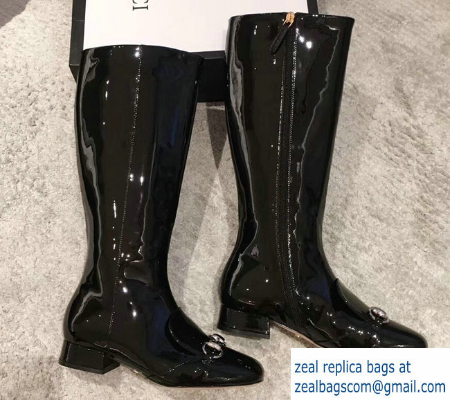 Gucci Horsebit Patent Leather High Boots Black 2018 - Click Image to Close