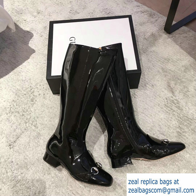 Gucci Horsebit Patent Leather High Boots Black 2018 - Click Image to Close