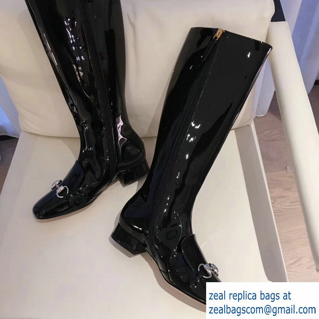 Gucci Horsebit Patent Leather High Boots Black 2018 - Click Image to Close